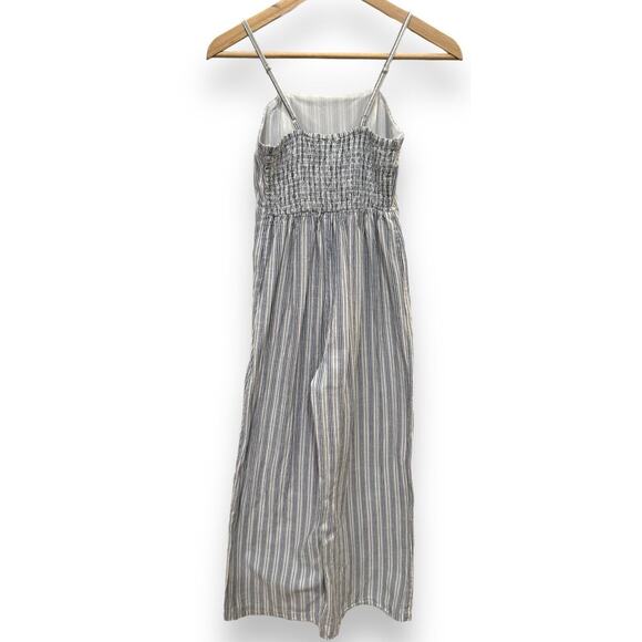 Japna Womens XS Strappy Romper Sleeveless Smocked Wide Leg Jumpsuit Blue White - Picture 2 of 4